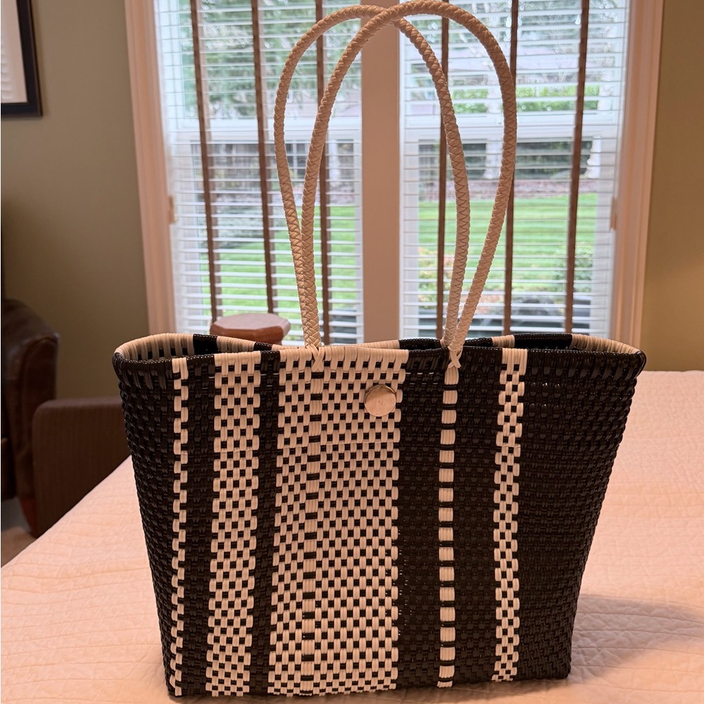 Black and White Woven Tote Bag